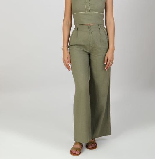 Souffle Raffiné - Linen Pants - Sage Green