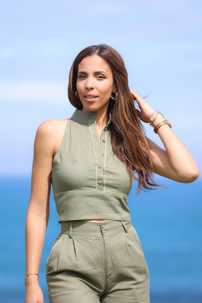 Souffle Raffiné - Linen Top - Sage Green