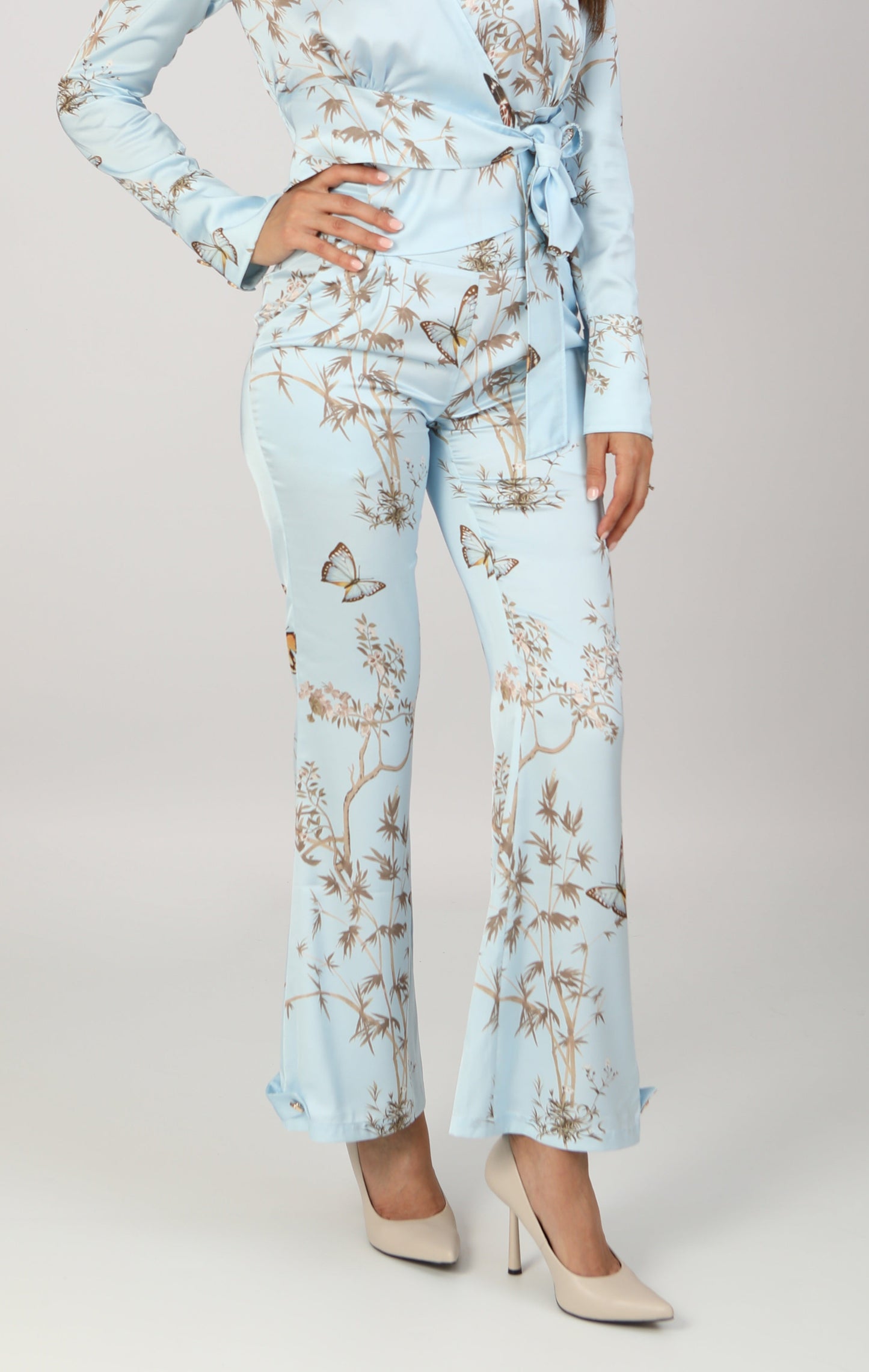 Papillon au ciel - Satin Print Pants- Sky blue