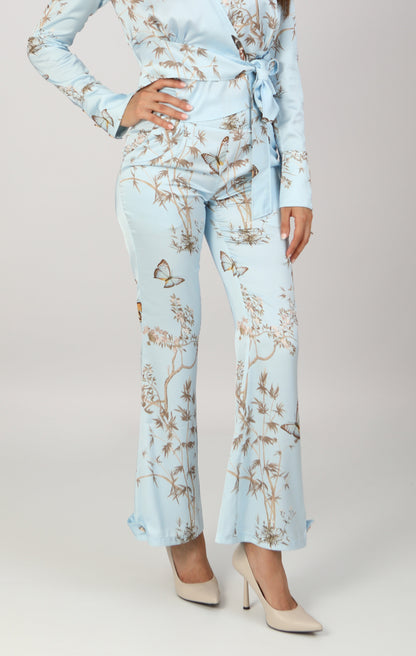 Papillon au ciel - Satin Print Pants- Sky blue