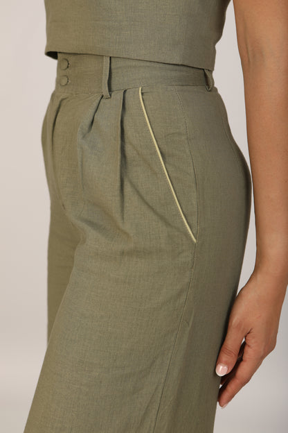 Souffle Raffiné - Linen Pants - Sage Green