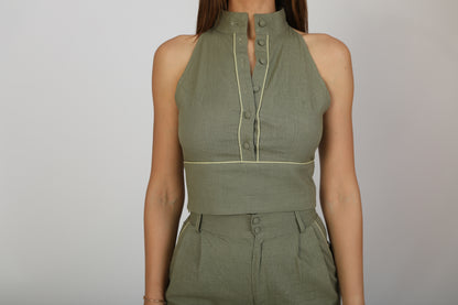 Souffle Raffiné - Linen Top - Sage Green