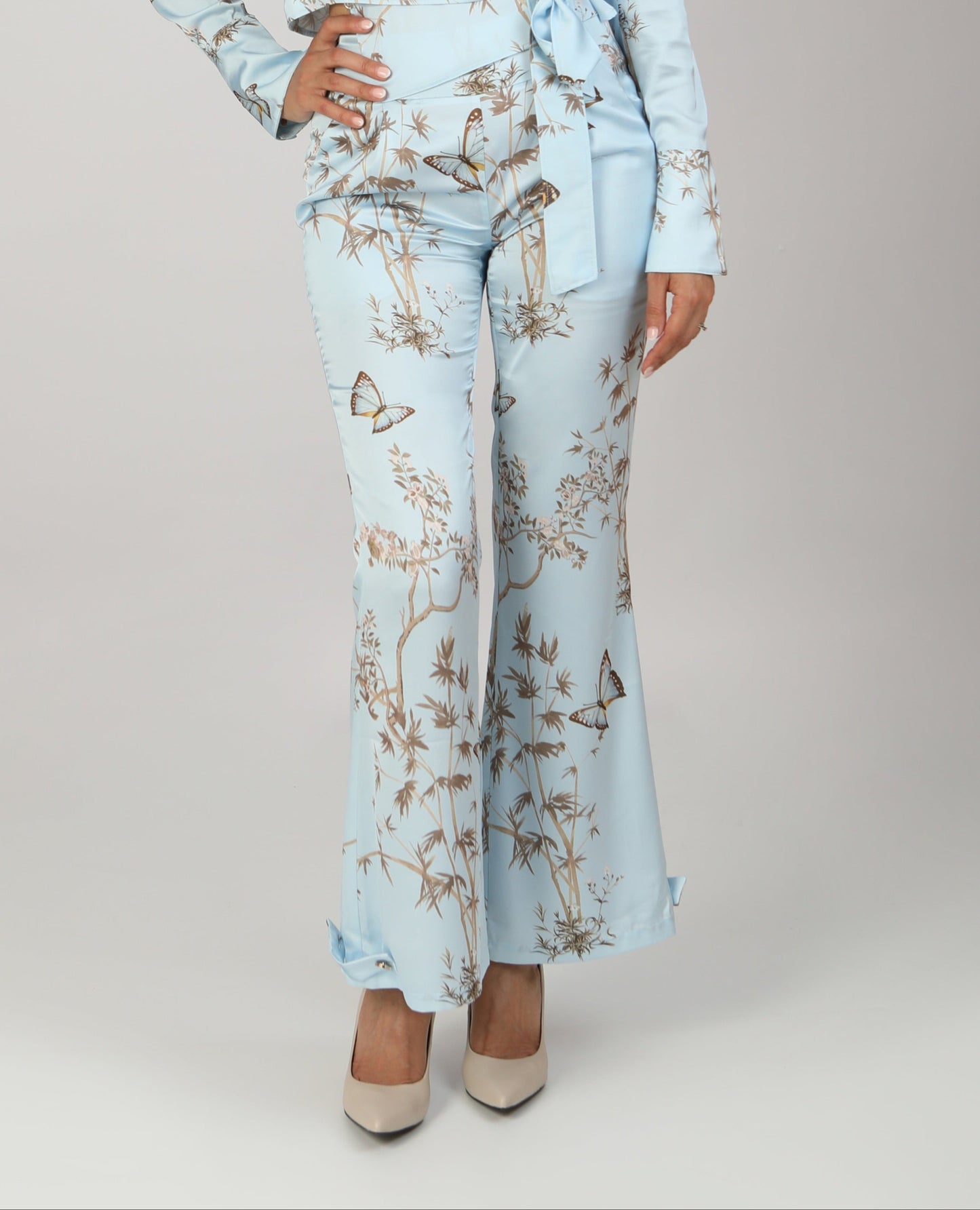 Papillon au ciel - Satin Print Pants- Sky blue