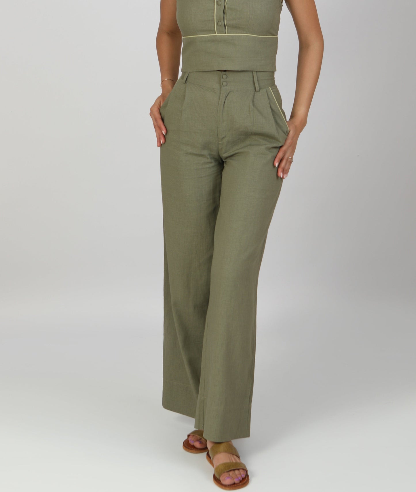 Souffle Raffiné - Linen Pants - Sage Green