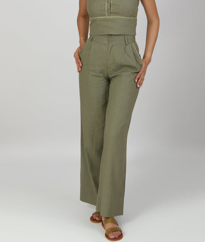 Souffle Raffiné - Linen Pants - Sage Green