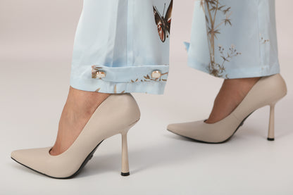 Papillon au ciel - Satin Print Pants- Sky blue
