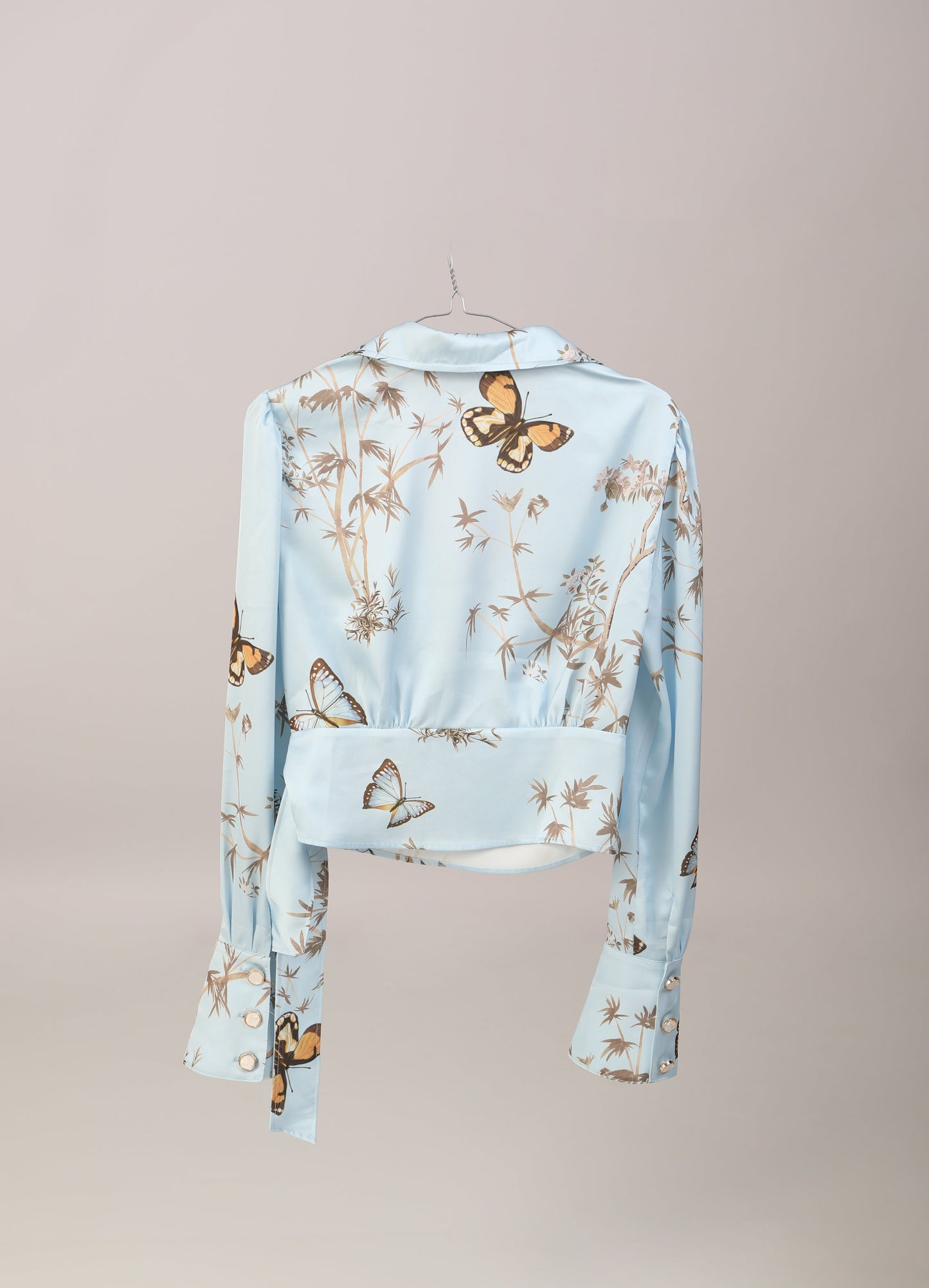 Papillon au ciel - Satin Print Blouse- Sky blue