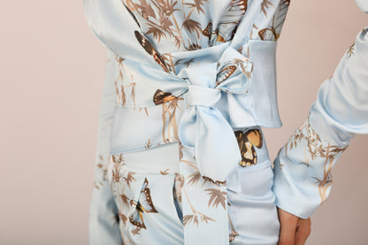 Papillon au ciel - Satin Print Blouse- Sky blue