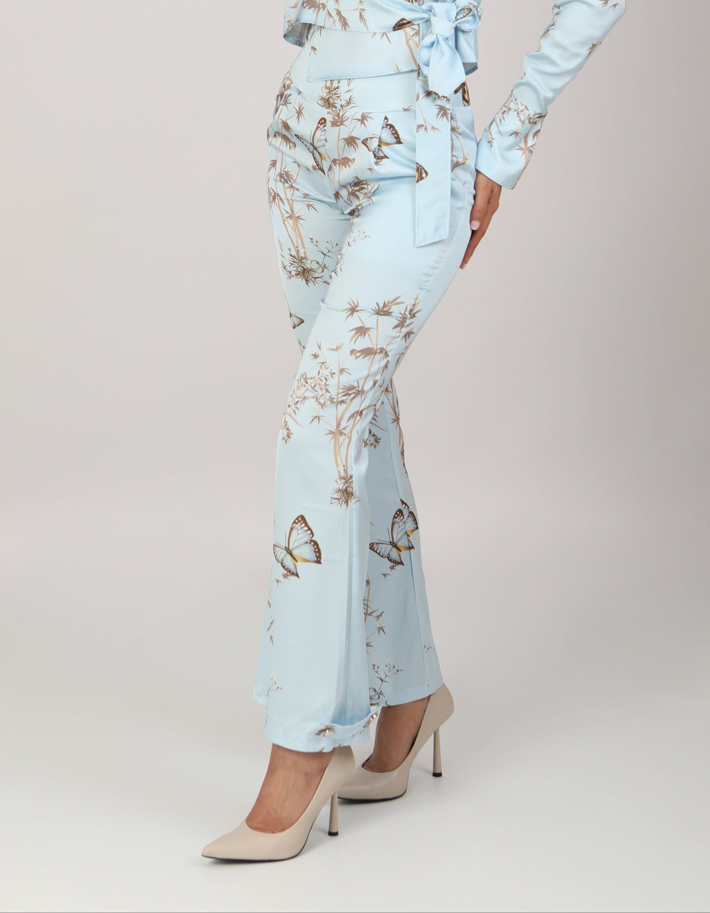 Papillon au ciel - Satin Print Pants- Sky blue