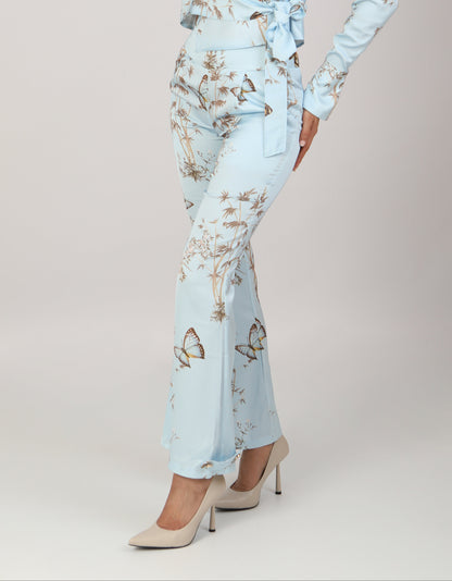 Papillon au ciel - Satin Print Pants- Sky blue