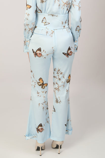 Papillon au ciel - Satin Print Pants- Sky blue